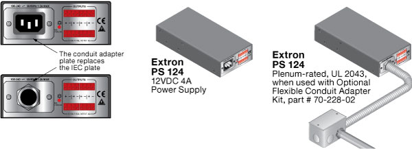 The Flexible Conduit Adapter Kit allows the PS 124 to be installed in air-handling environments