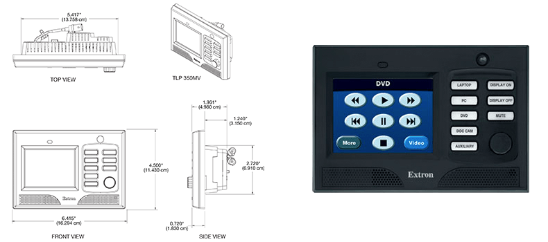 A touchpanel next to CAD drawings of that product.