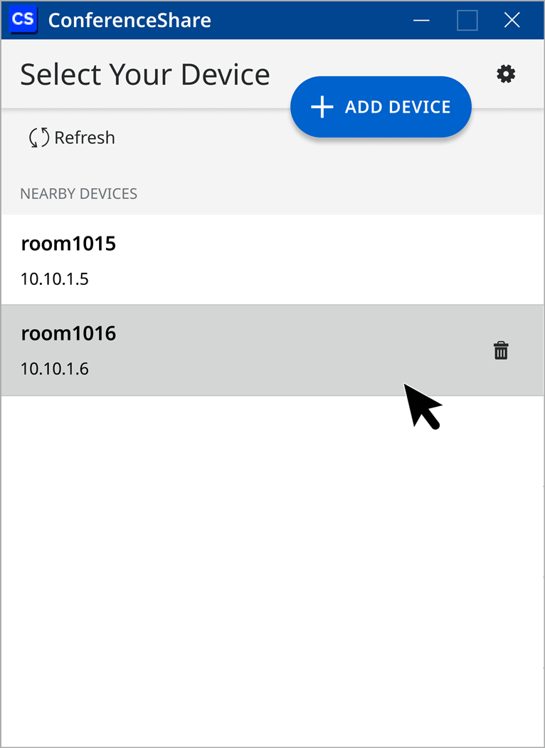 Select a ShareLink Pro Unit to connect to the USB room camera