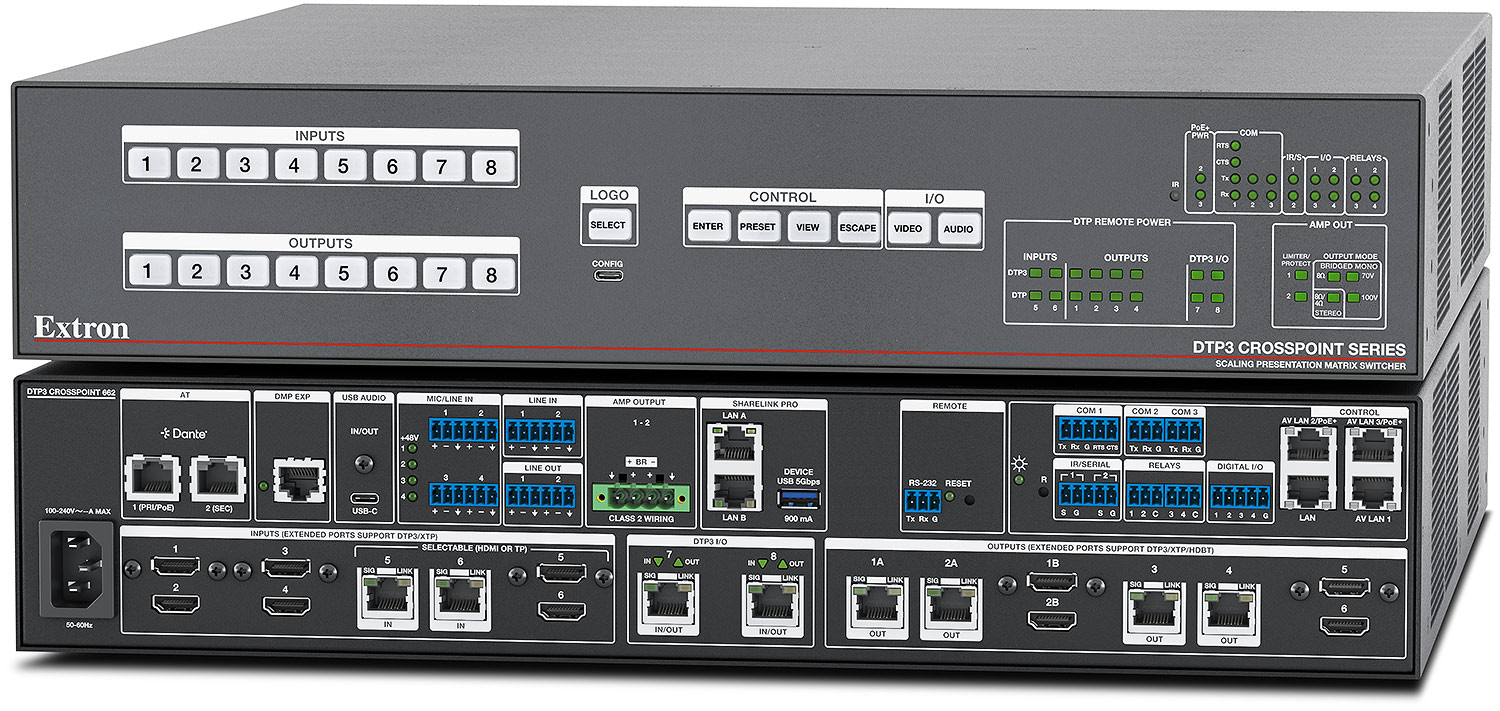 DTP3 CrossPoint 662 IPCP A SL - with control processor, 200 watt configurable power amplifier, and ShareLink Pro Wireless Presentation System