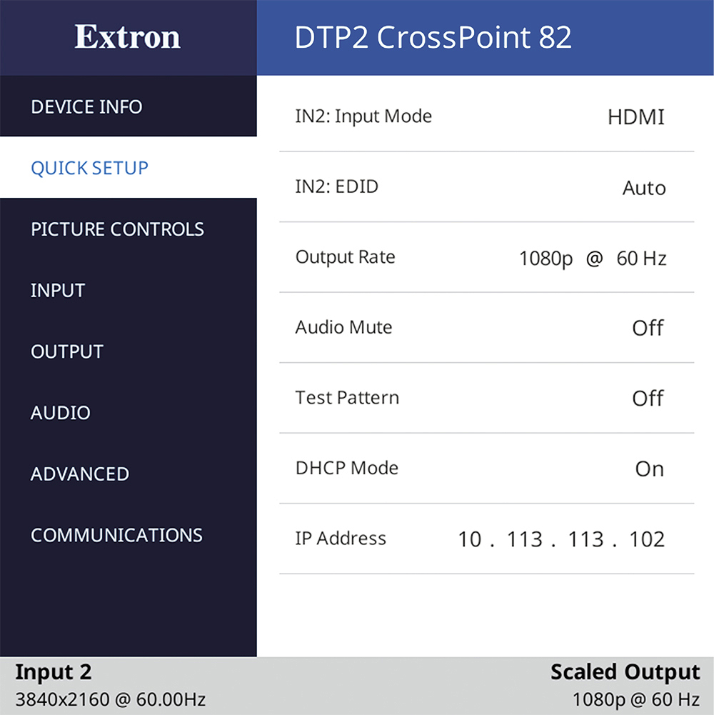 On Screen Display Quick Setup Menu