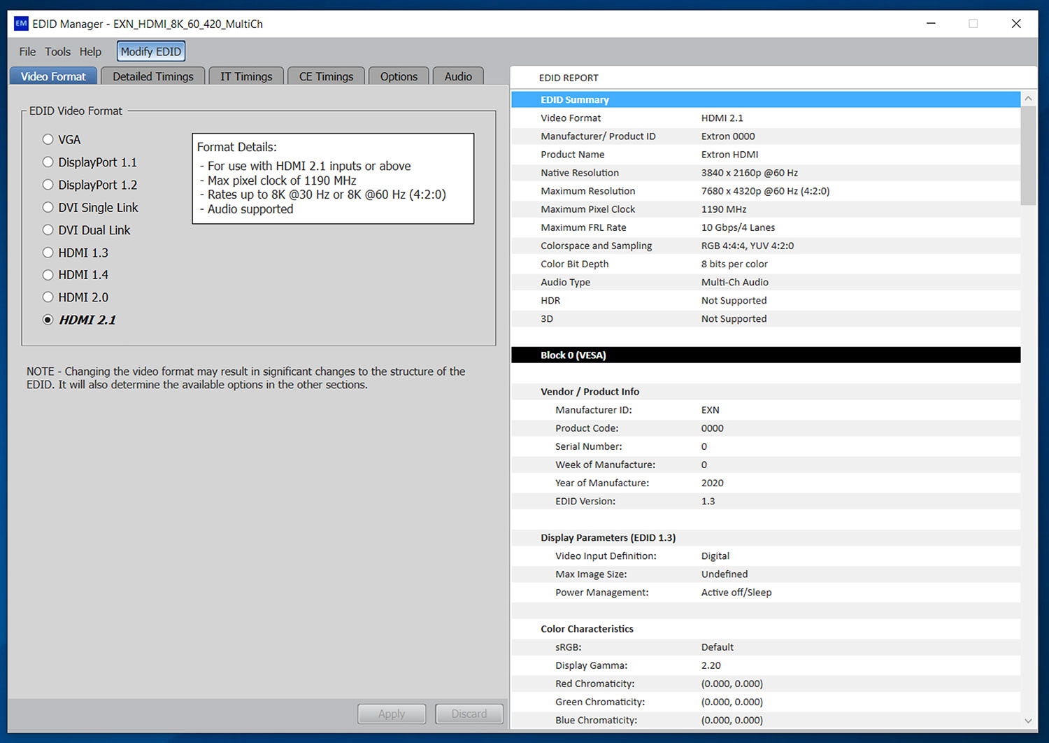 EDID Manager 2.1 - Video Format