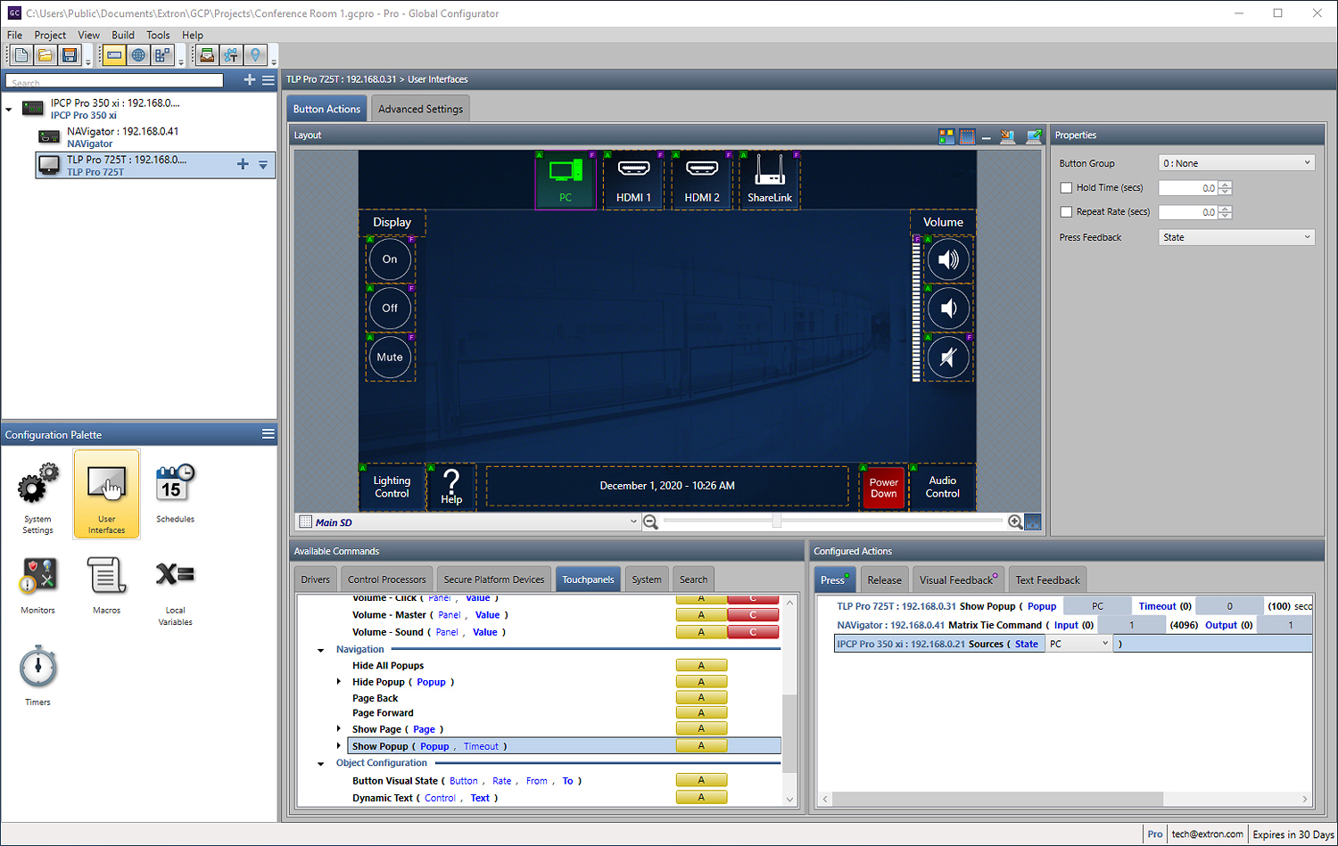 Touchpanel configuration