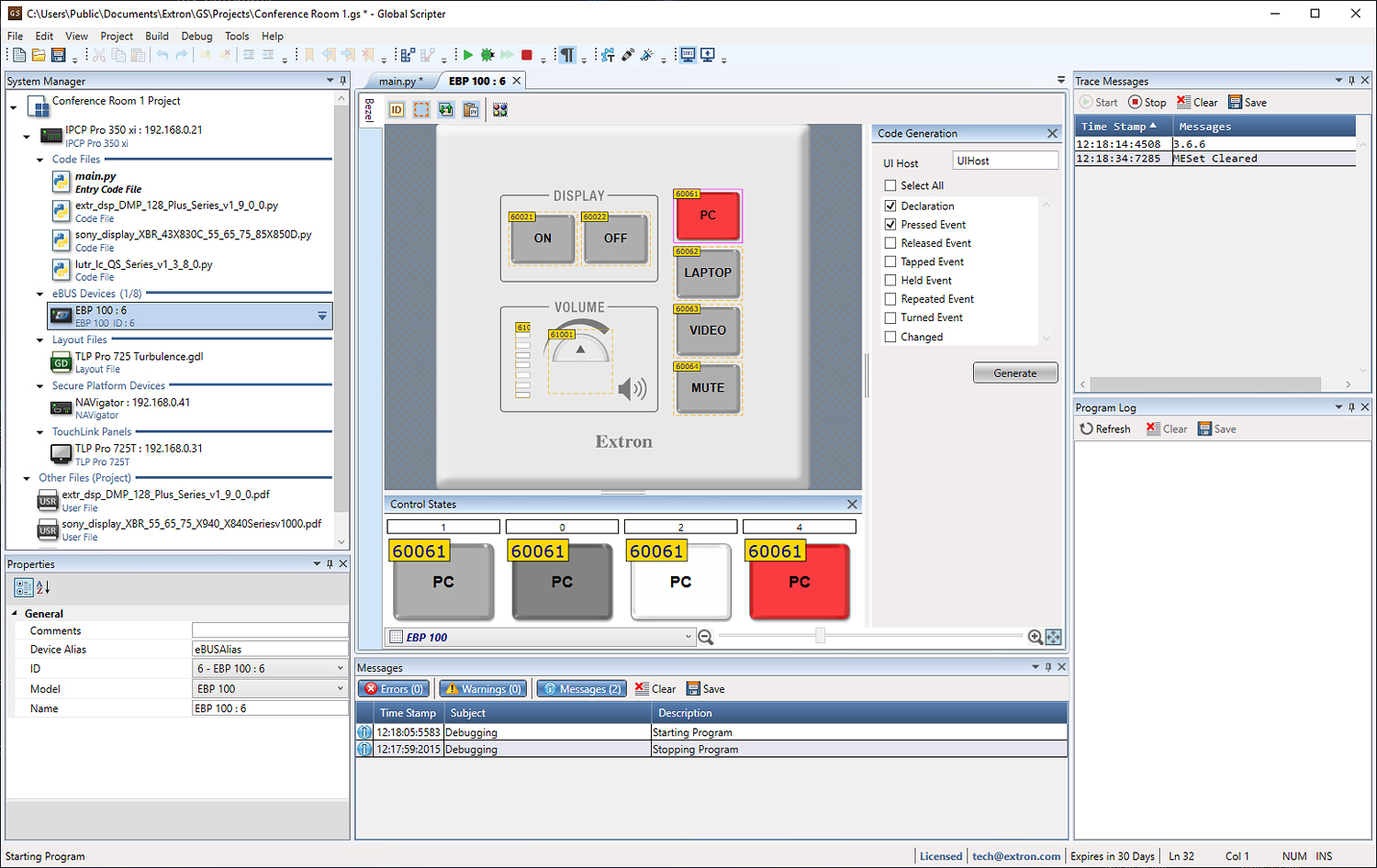 Layout Window – eBUS Devices