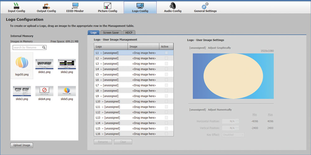 PCS Logo Configuration Screen