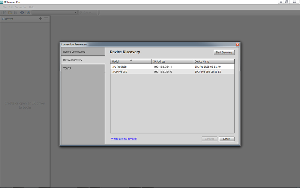 IR Learner™ Pro - Connection Parameters