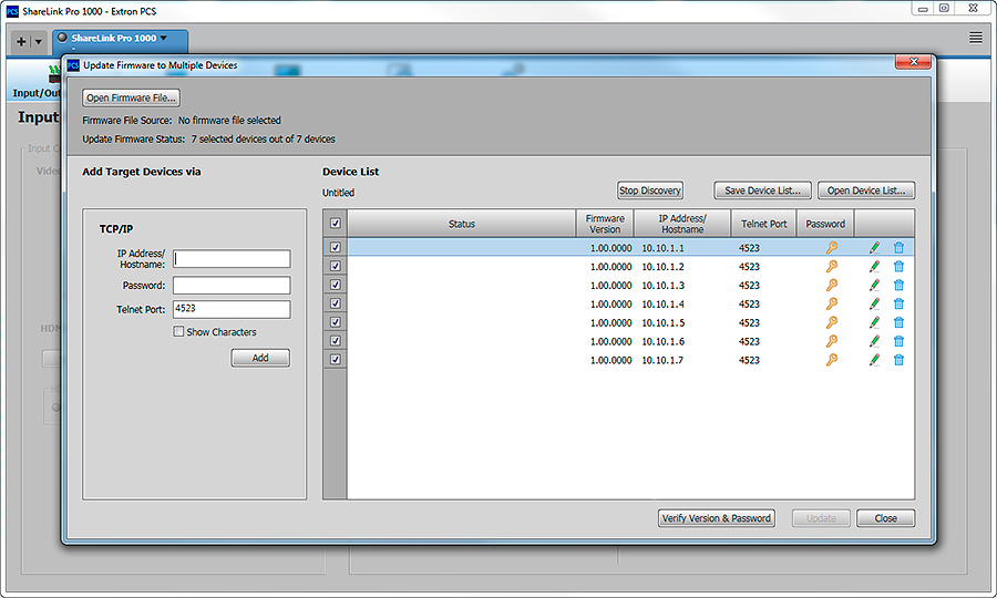 Multiple ShareLink Pro 1100’s firmware can be updated using Extron PCS