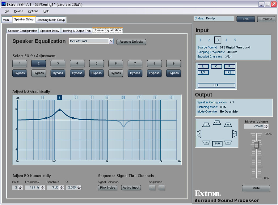 SSP 7.1 Setup and Control Software:  7 Channel, 9 Band Parametric EQ