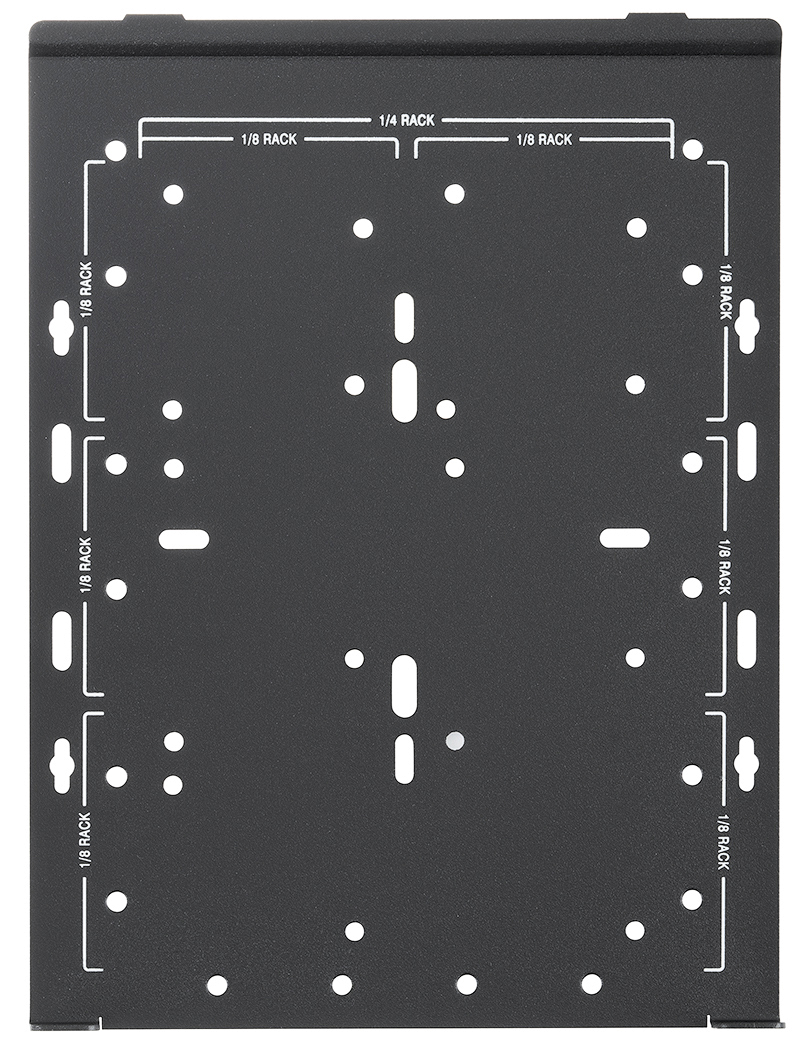 VM 100 P product base plate features mounting patterns for many Extron products, including the PS Series Desktop Power Supplies