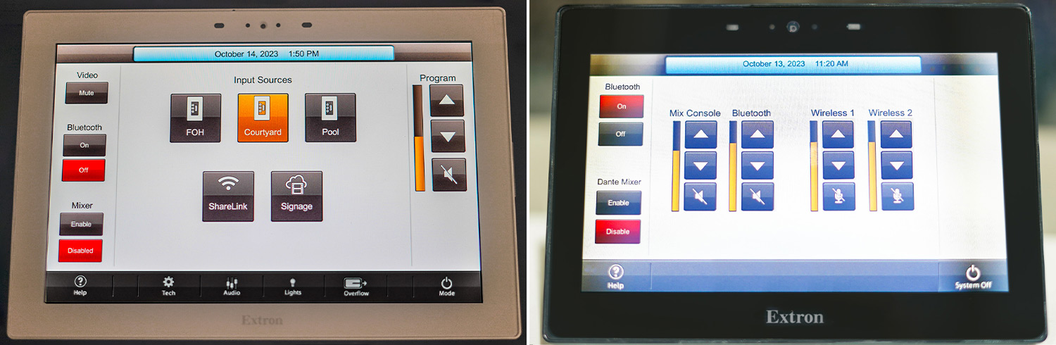 Typical TouchLink Pro touchpanel GUIs used to control AV systems in the gym and lobby.