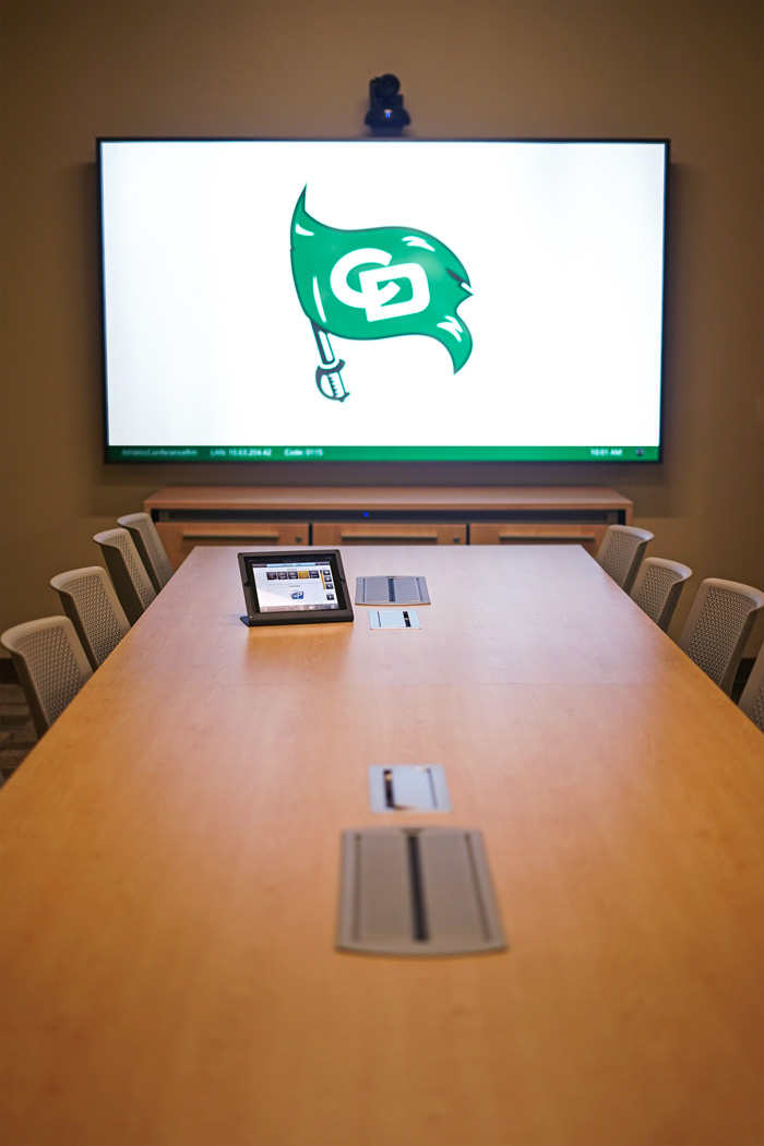 AV-equipped conference room is part of the Athletic Director and Coaches office suite.