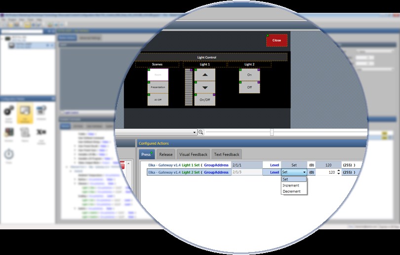 Configure button actions for KNX