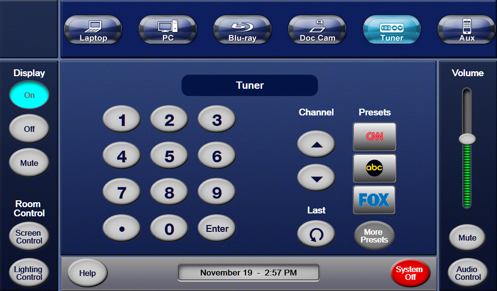 Speed template tuner screen