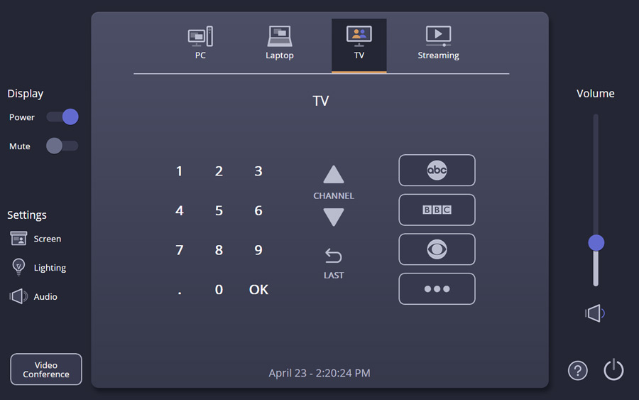 TLP Pro 1025 series TV page with default background