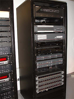 Equipment Rack with Extron Matrix Switchers and Twisted Pair Extenders