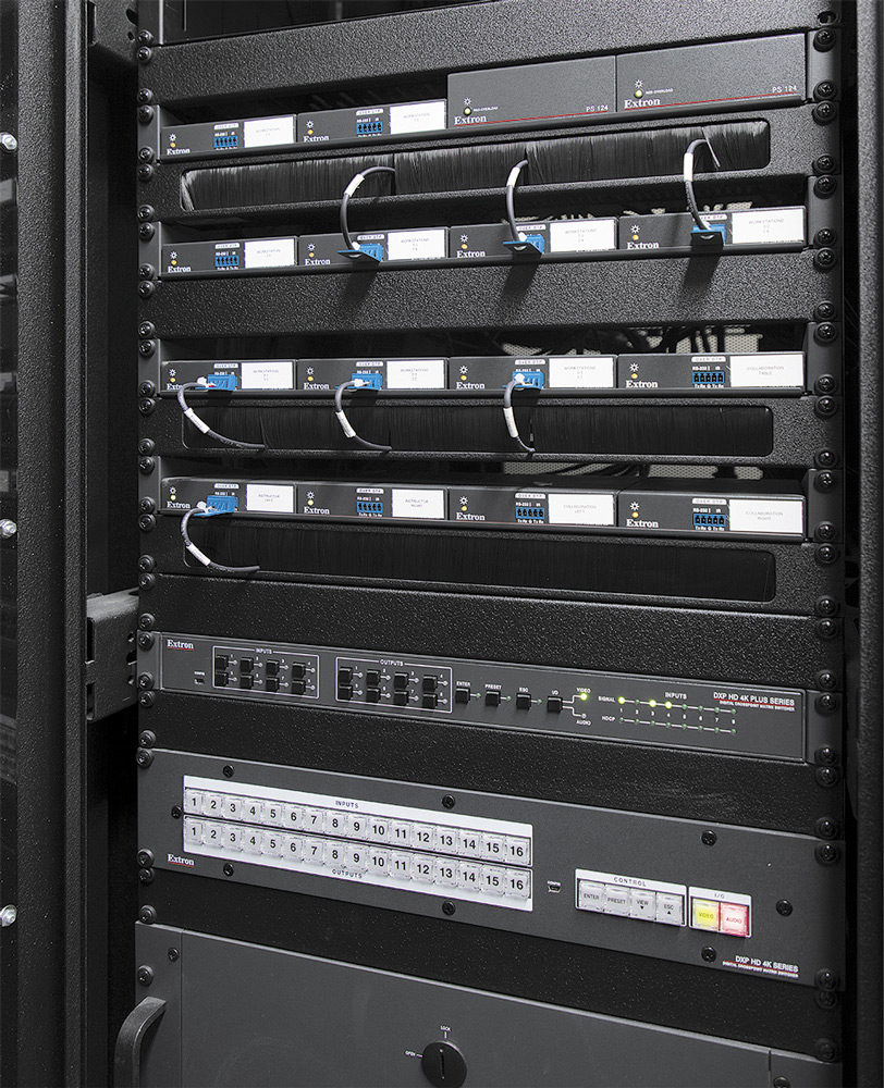 AV system components that are rack-mounted in the equipment room