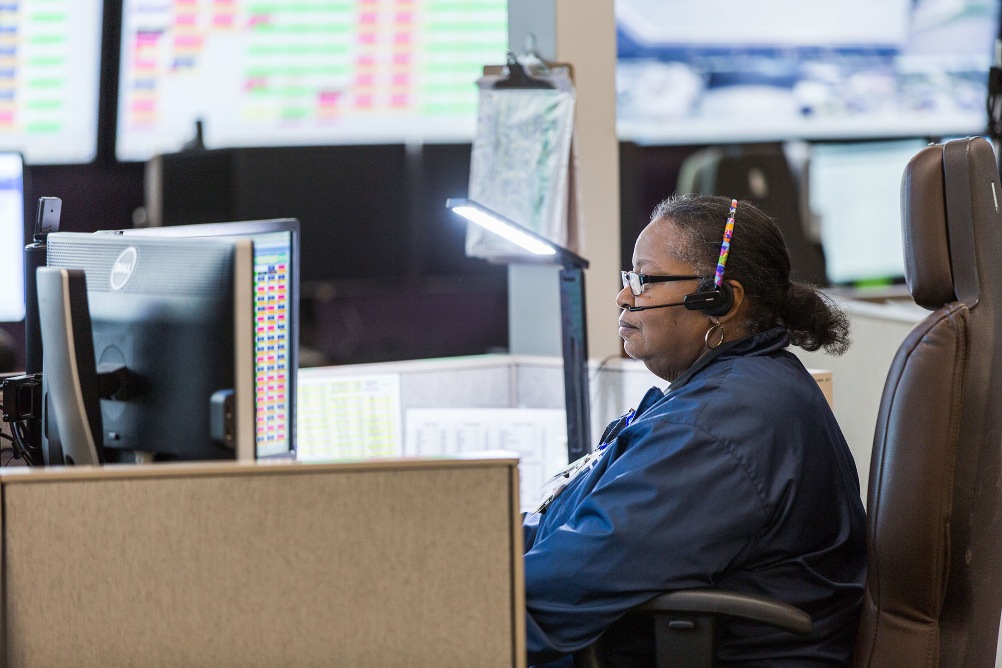 Operator workstations include between three and four monitors, displaying content received over the CTaC network. - Photo Credit: Jared Ladia, Carilion Clinic