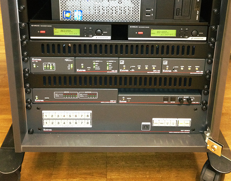 DXP 84 HDMI Matrix Switcher in a lectern