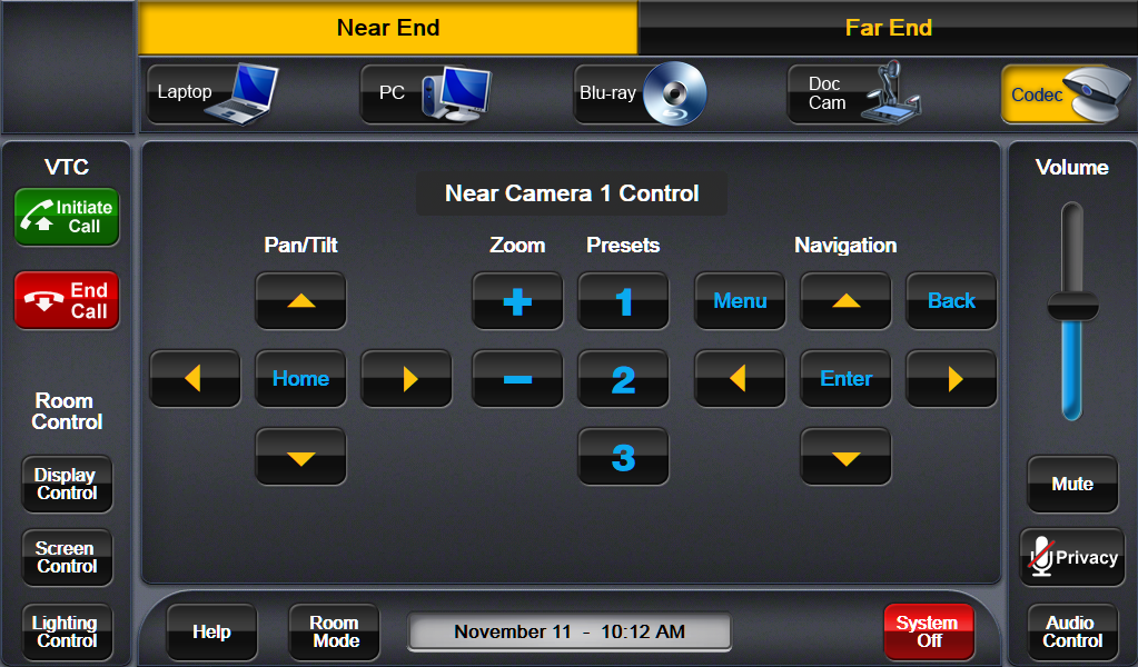 Gui template video conference screen with camera control buttons