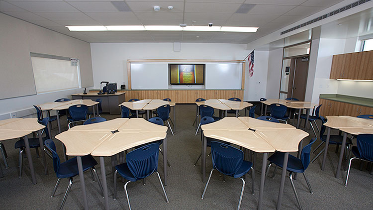 WallVault AV Systems were selected for classrooms with a wall mounted short-throw projector or flat panel display.