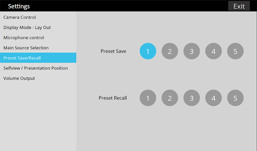 Lift Template Save and Recall Preset Settings