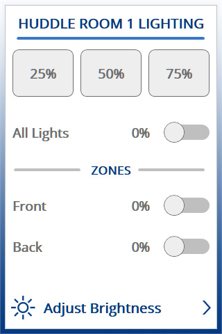 User interface of Huddle Room lighting with all lights off