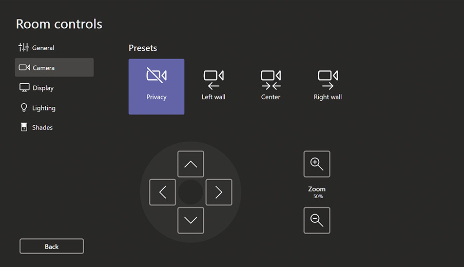 User interface showing Camera Controls