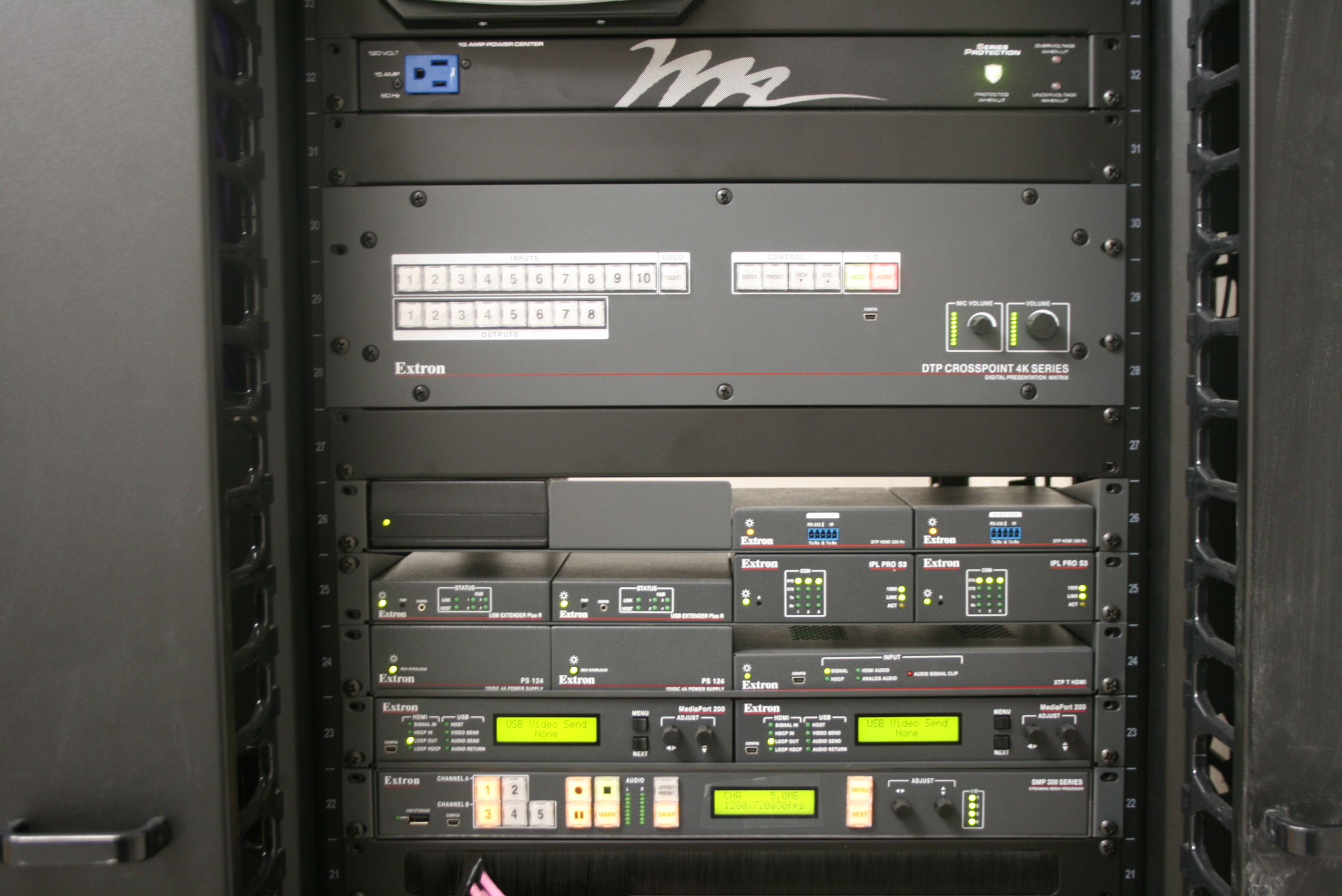 An Extron DTP CrossPoint 4K matrix switcher