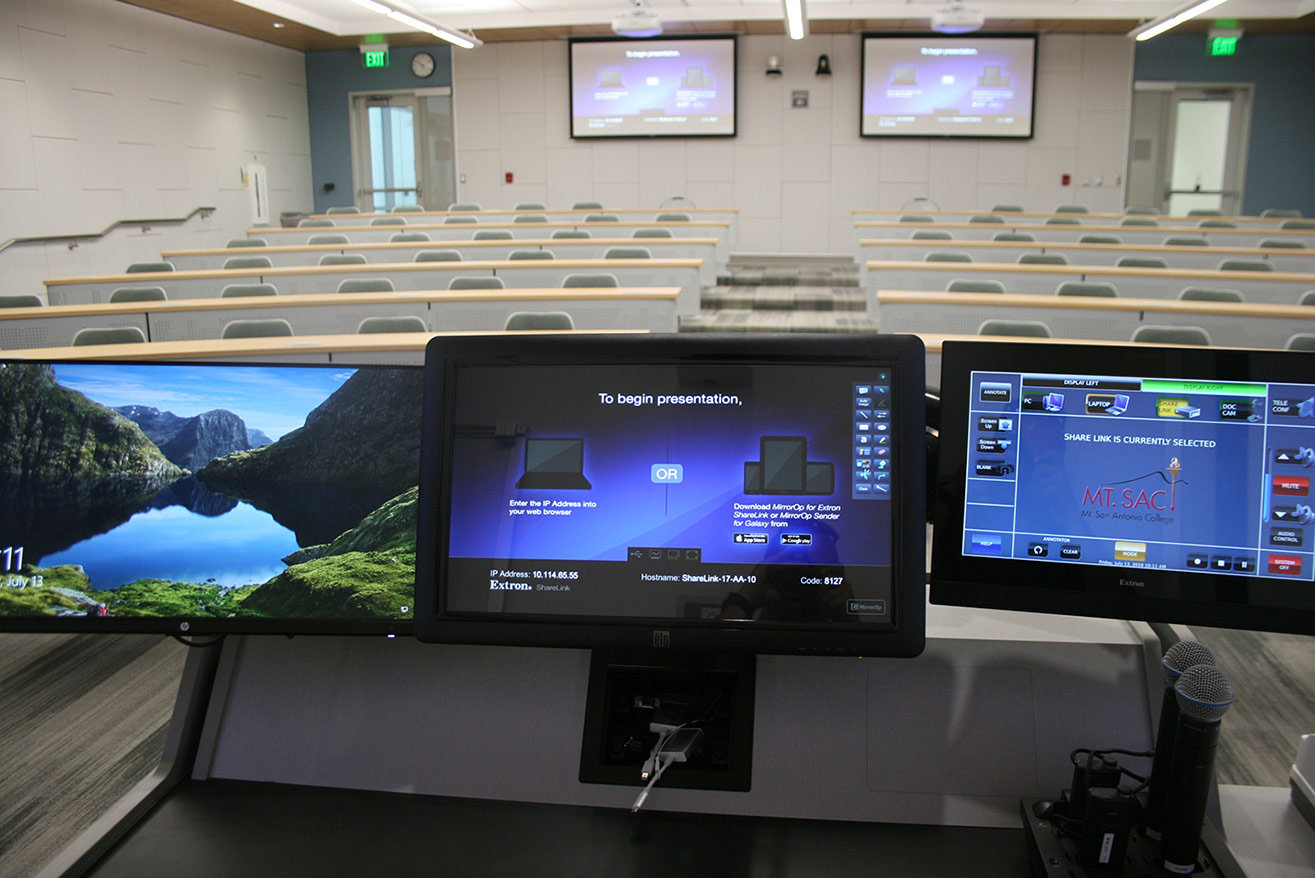 Control system mounted on a clasroom podium