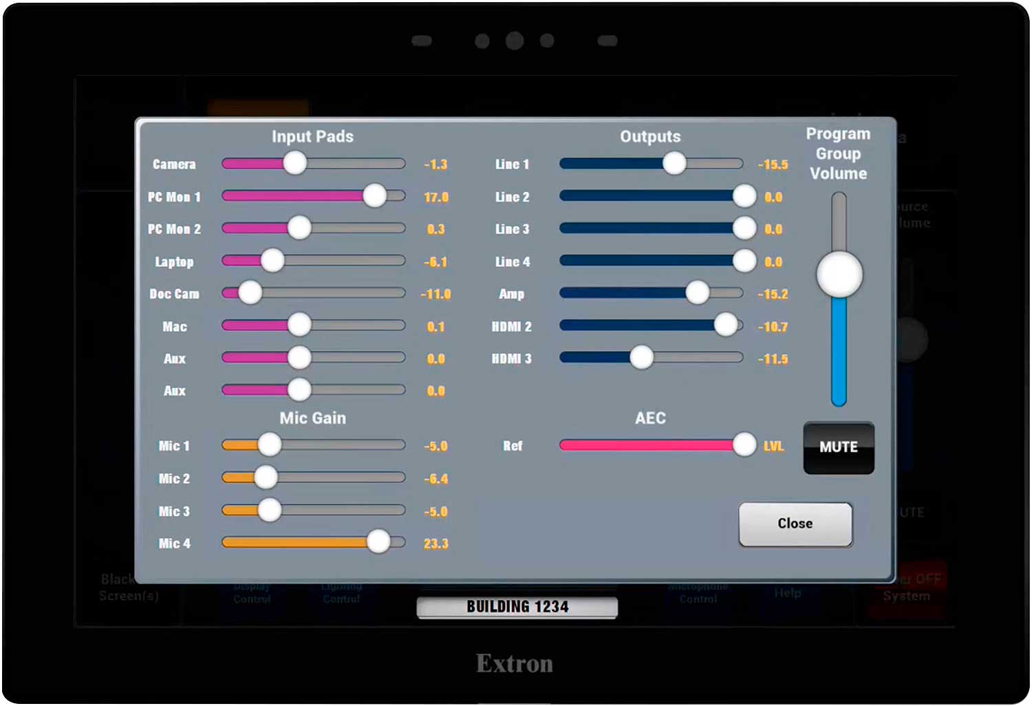 Audio Functions setup screen.