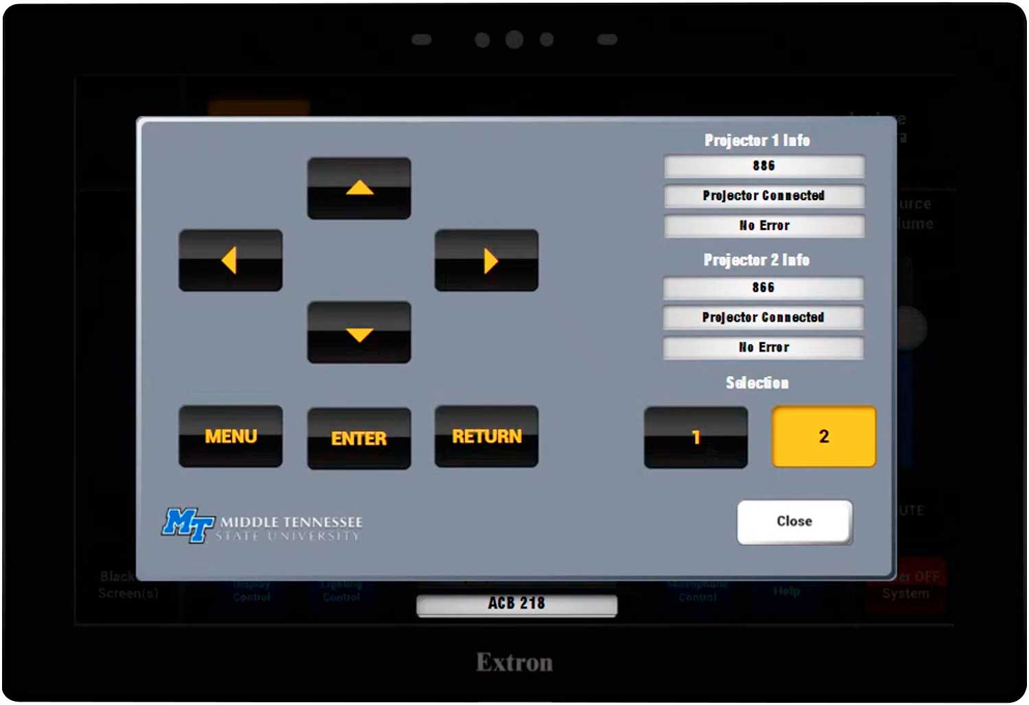 Projector functions setup screen.