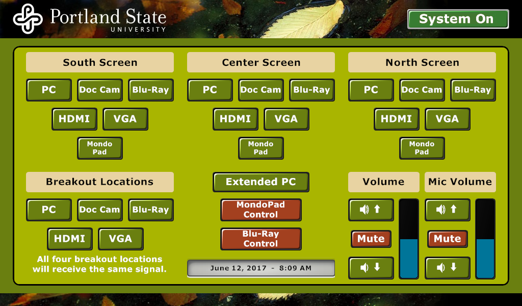 User interface of the TouchLink wall-mount touchpanel