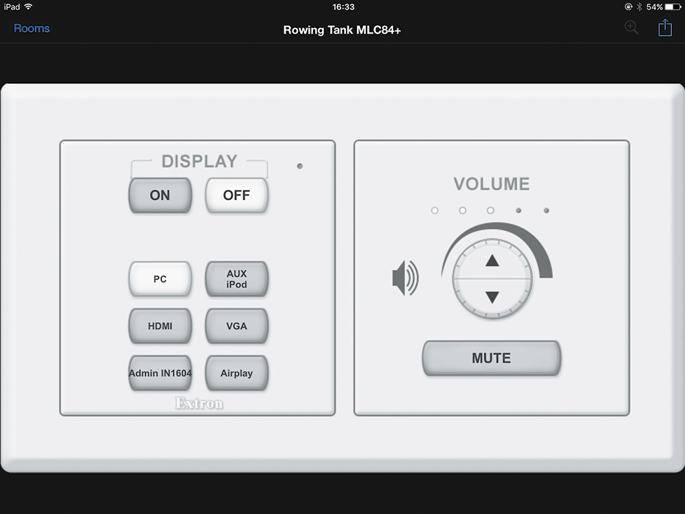 User interface of Extron Control app