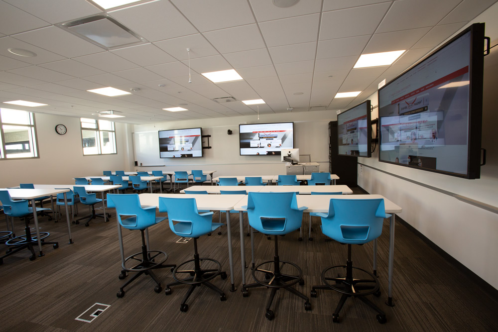 Classroom with four flat panel displays