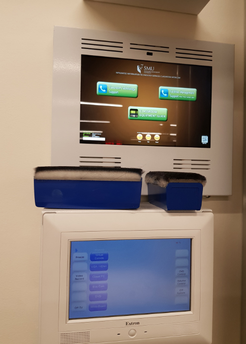 Touch screen control panel mounted on wall