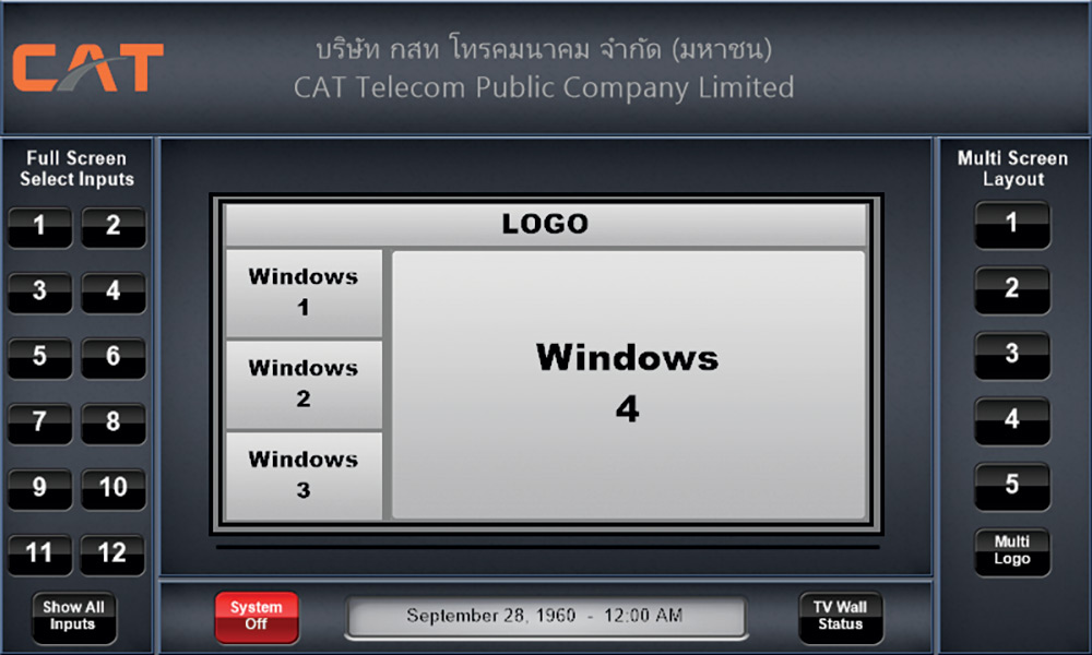 Users can select the desired videowall window preset using a TouchLink Pro touchpanel or an iPad. Photo courtesy of Siam Alliance Co. Ltd.