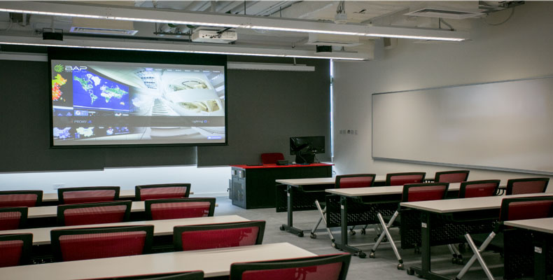 Classroom with projector screen