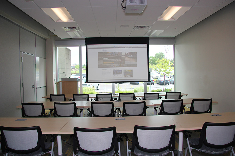 In the training area, front of room and seating can be easily rearranged to suit class size.