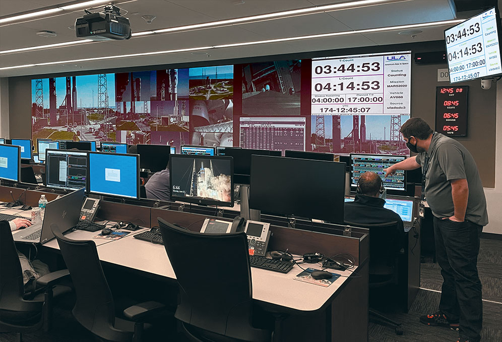 ULA engineers have the ability to display video feeds from launch site cameras alongside analytical data. Content can be independently windowed on any portion of either or both videowalls.