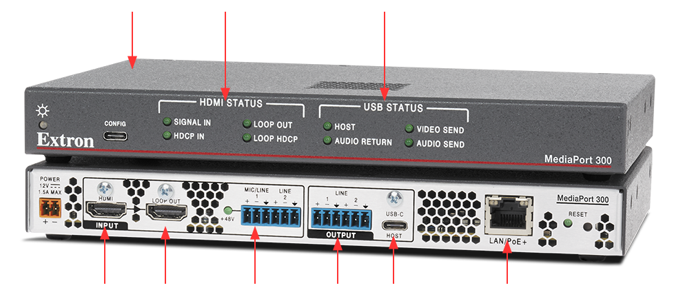 Image of the MediaPort 300 with callout buttons