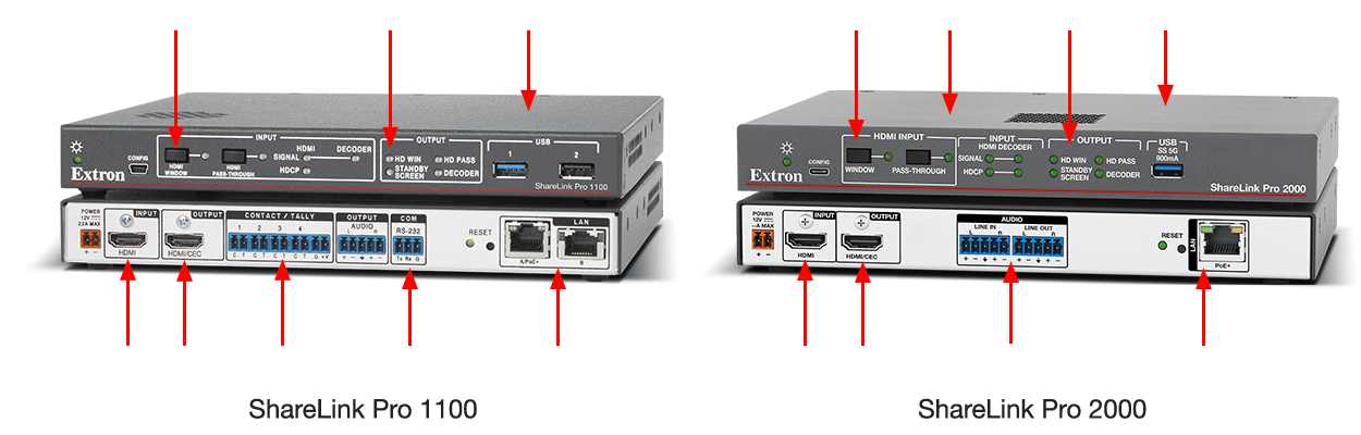 Image of ShareLink Pro 1100 and ShareLink Pro 2000 with callout buttons