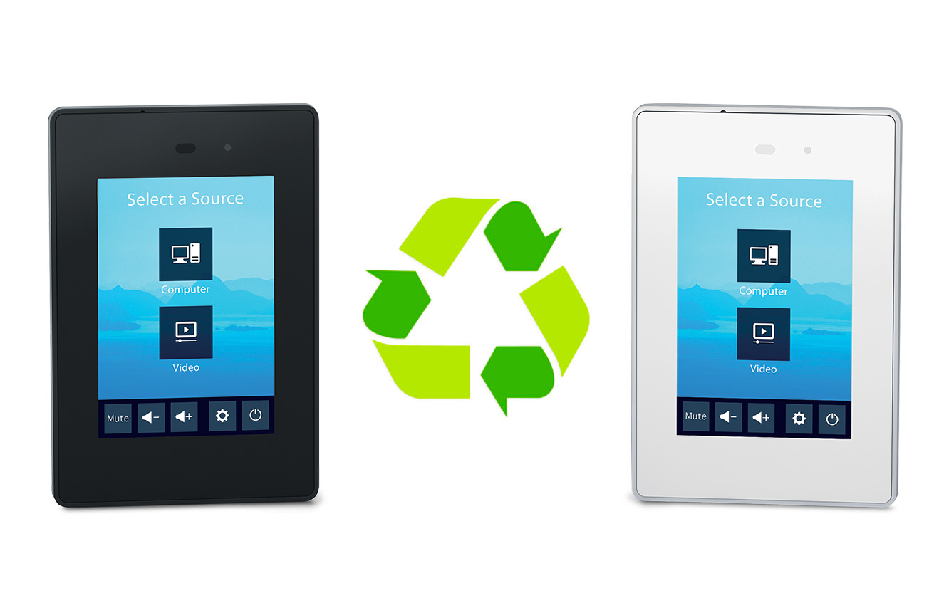 TLP Pro 300M black and white models on either side of a recycling symbol