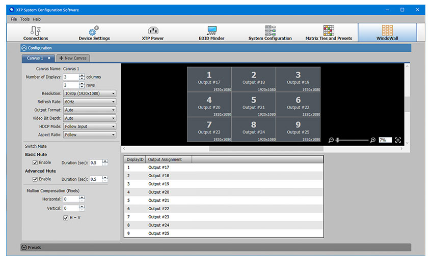 XTP WindoWall Canvas Configuration