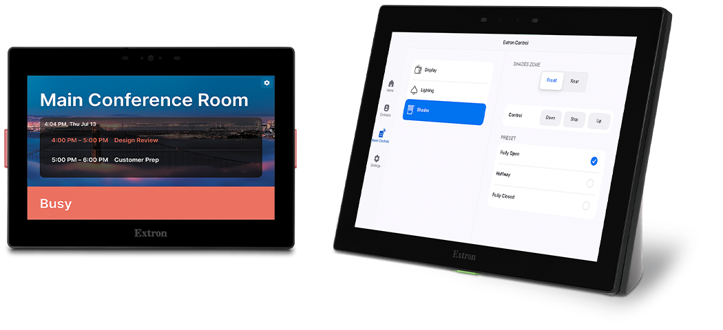 Two touchlink panels with room controls on them.