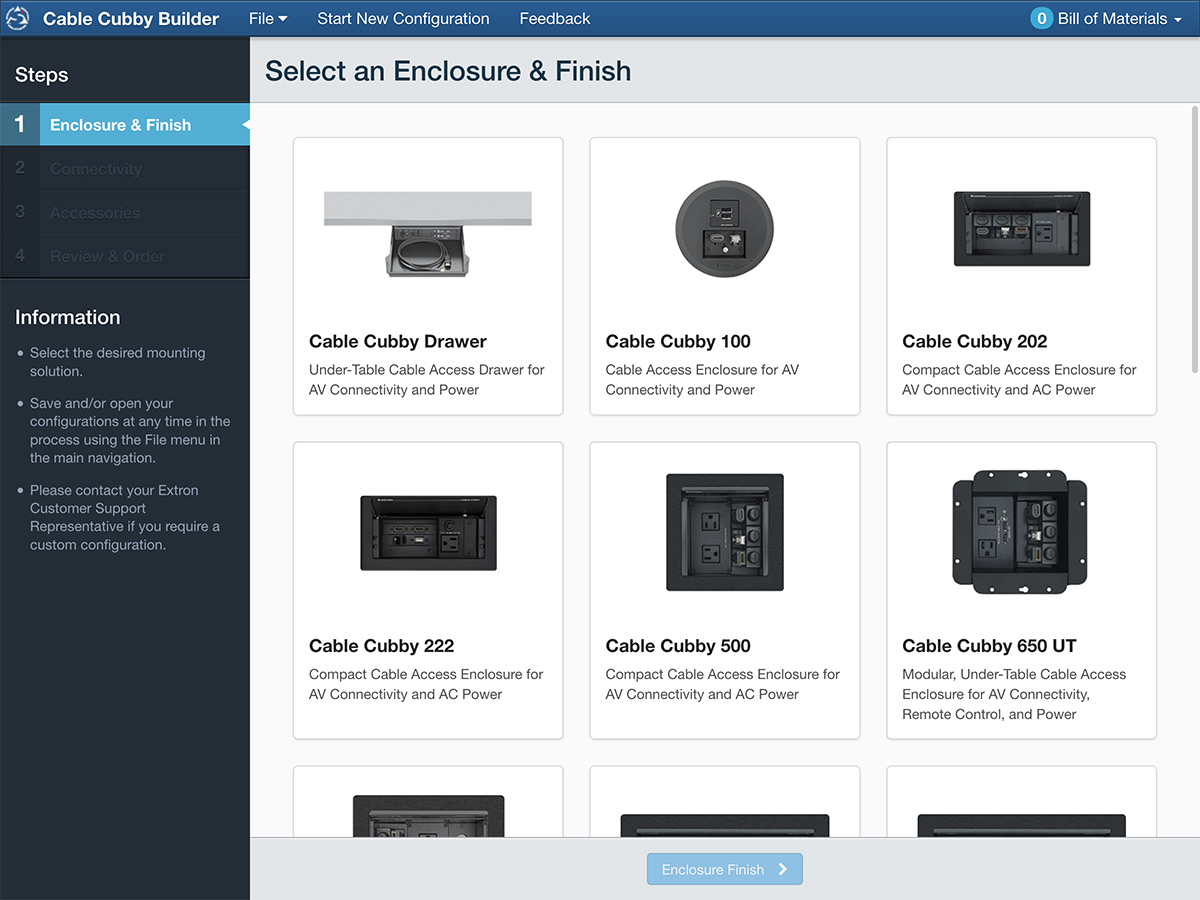 Point-and-click product selection - Configure your Cable Cubby with the click of a mouse