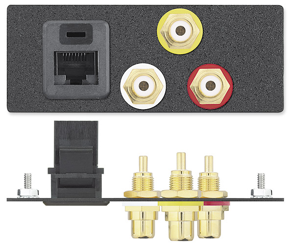 One RJ-45 Female to Female Barrel, Three RCA Female to Solder Cups