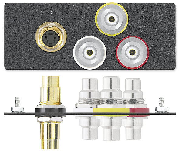 One S-Video Female to Female Barrel, Three RCA Female to Female Barrels - Black