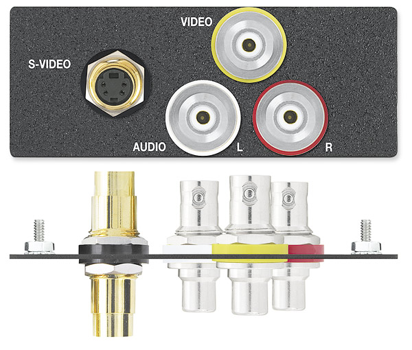 One S-Video Female to Female Barrel, Three RCA Female to BNC Female Adapters - Black with Silkscreen