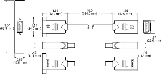 One DisplayPort Female to Female on 10" Pigtail Panel Drawing