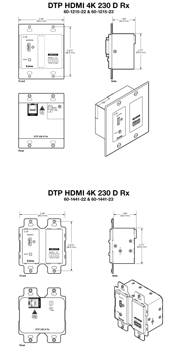 DTP HDMI 4K 230 D Rx Panel Drawing